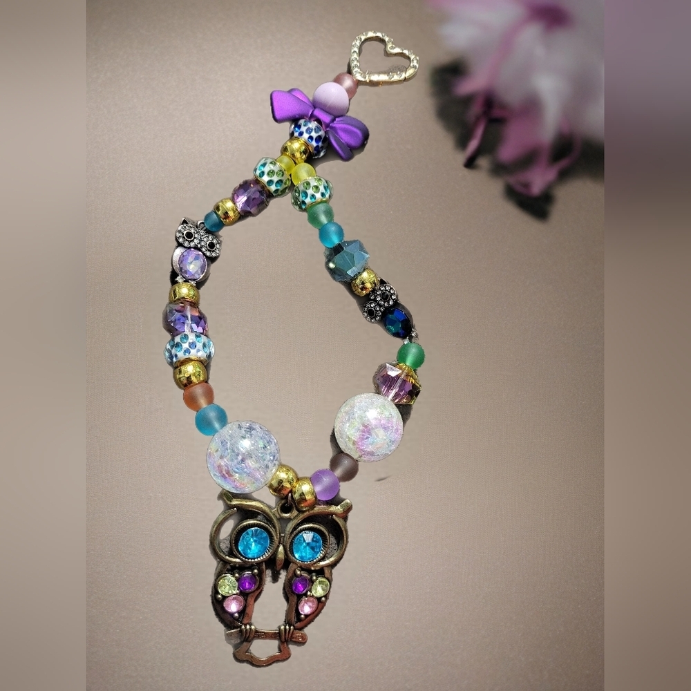 Colorful Beaded Owl Bracelet/Bag/ Phone Charm